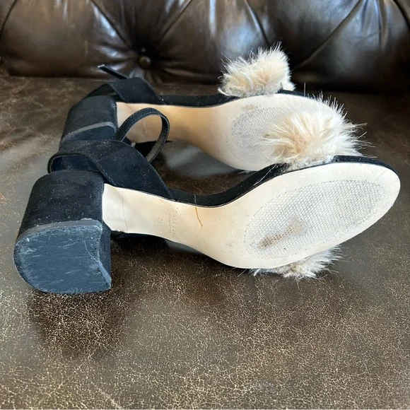 ✨4 for $60✨ Zara Black Heels with Tan Faux Fur Strap Size 36 - Picture 6 of 8